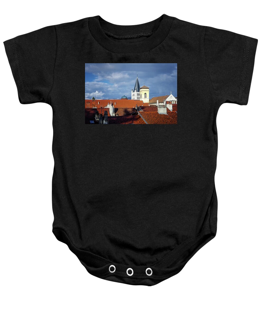 Medieval Baby Onesie featuring the photograph Roofs of Annecy by Steven Nelson