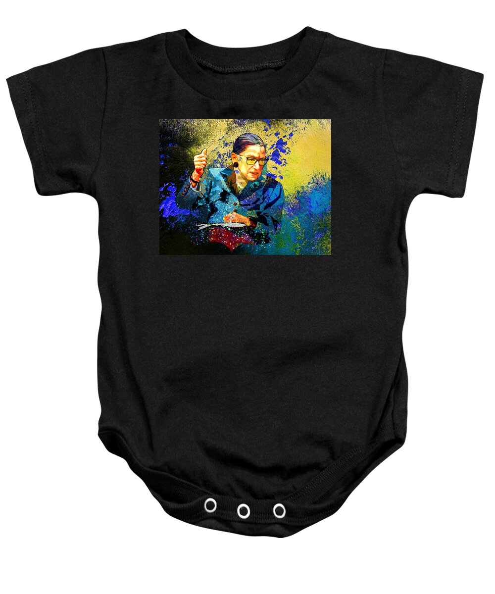 Acrylics Baby Onesie featuring the painting Ruth Bader Ginsburg Dream by Miki De Goodaboom