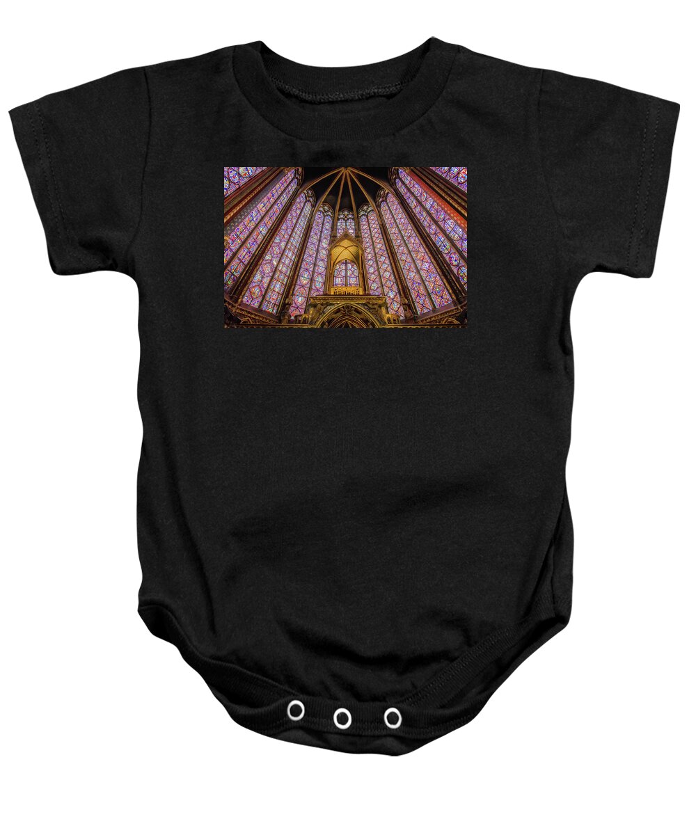 Sainte-chapelle Baby Onesie featuring the photograph Sainte Chapelle Stained Glass in Paris by Alexios Ntounas