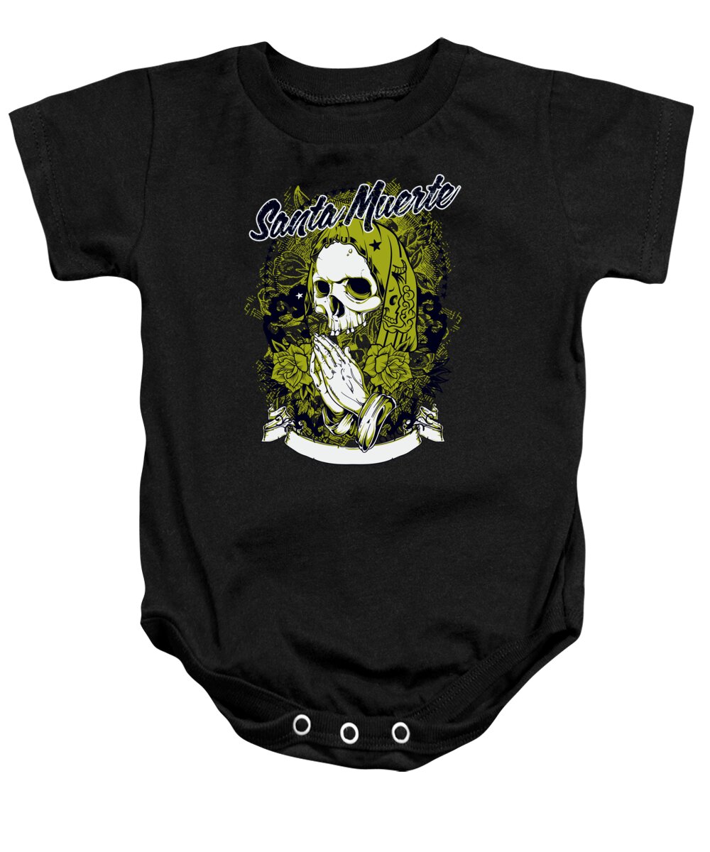 Skull Baby Onesie featuring the digital art Santa Muerte by Jacob Zelazny