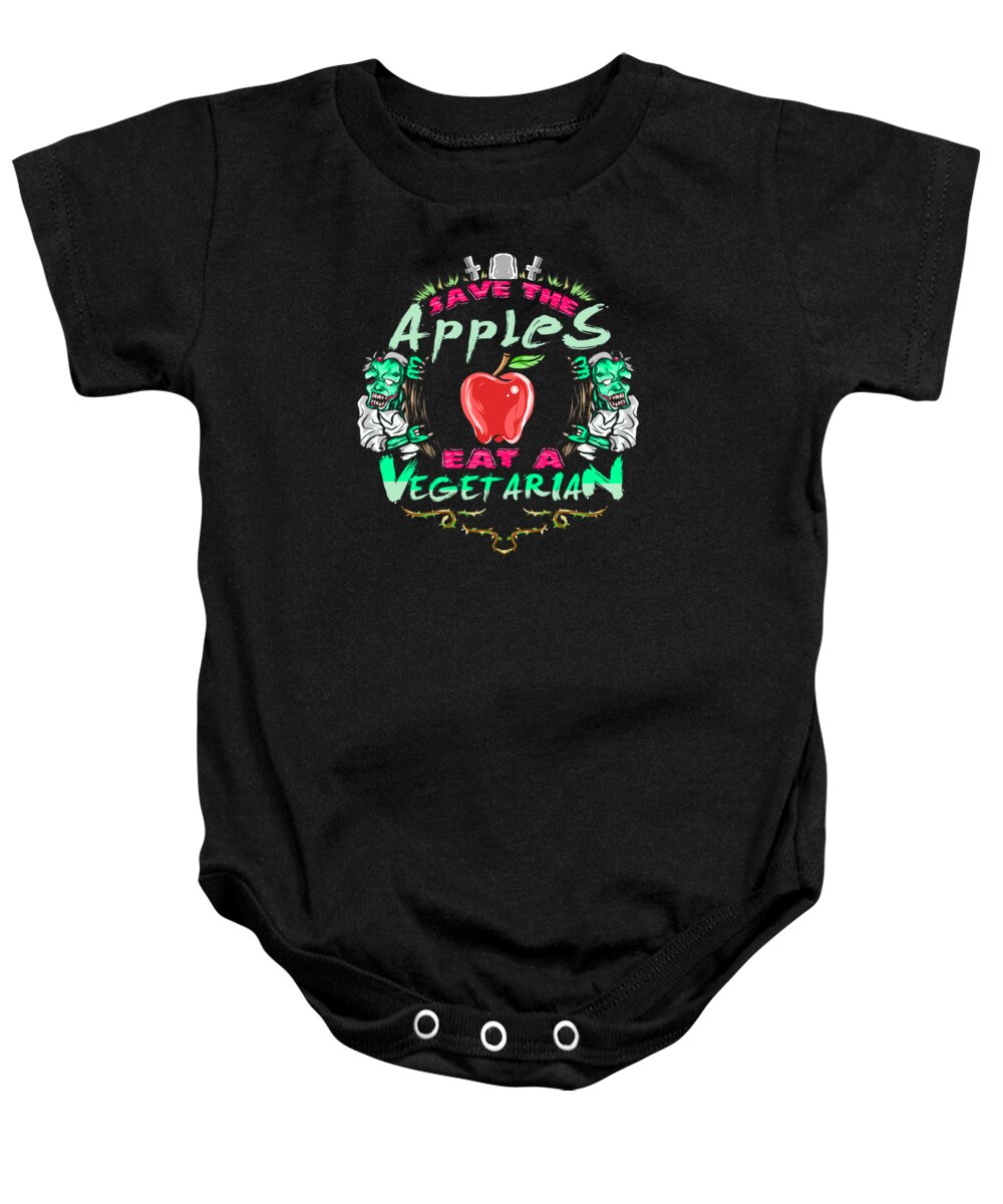 Halloween Baby Onesie featuring the digital art Save Apples Eat Vegetarian Zombie by Jacob Zelazny