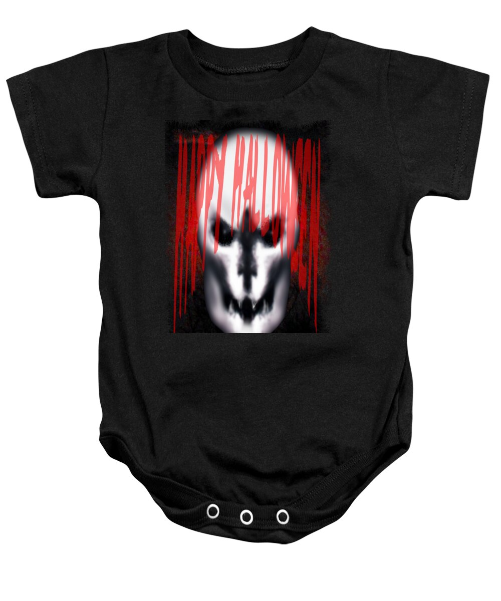 Scary Baby Onesie featuring the digital art Scary Happy Halloween Design for Cards Shirts and Cups by Delynn Addams