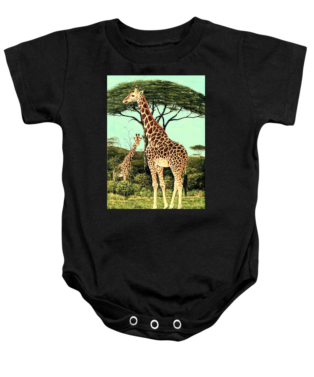 Giraffes Baby Onesie featuring the painting Serengeti Giraffes by Charles Berry