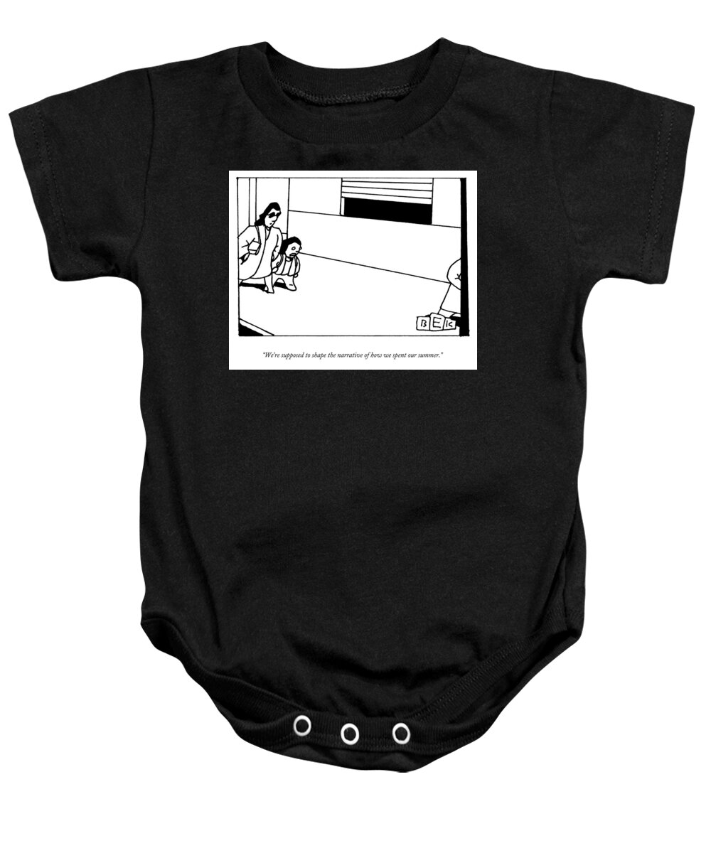 A24785 Baby Onesie featuring the drawing Shaping the Narrative by Bruce Eric Kaplan