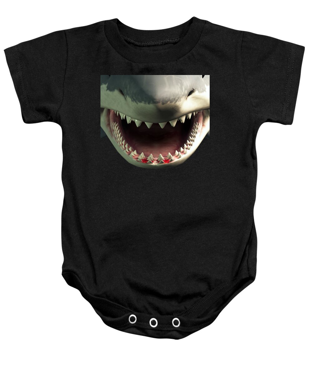Mask Baby Onesie featuring the digital art Shark Teeth by Daniel Eskridge