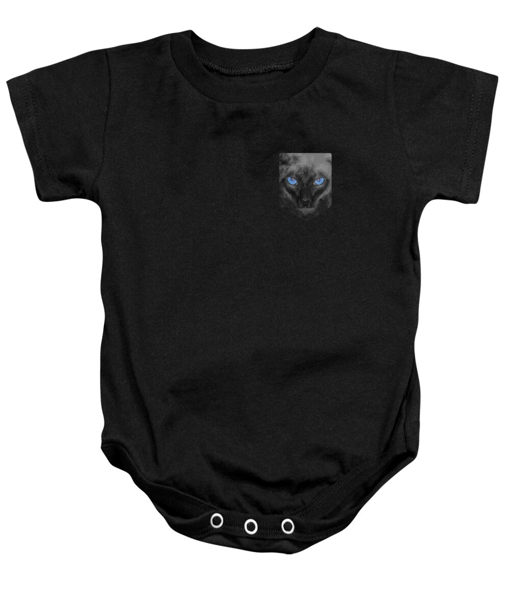 Funny Baby Onesie featuring the digital art Siamese Cat Pocket Shirt by Flippin Sweet Gear