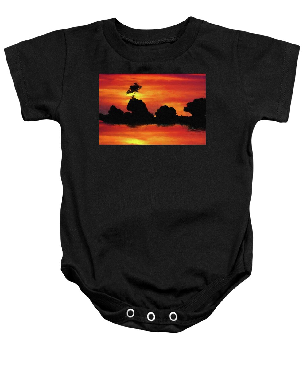 Silhouette At Sunset Baby Onesie featuring the digital art Silhouette at Sunset by Russ Harris