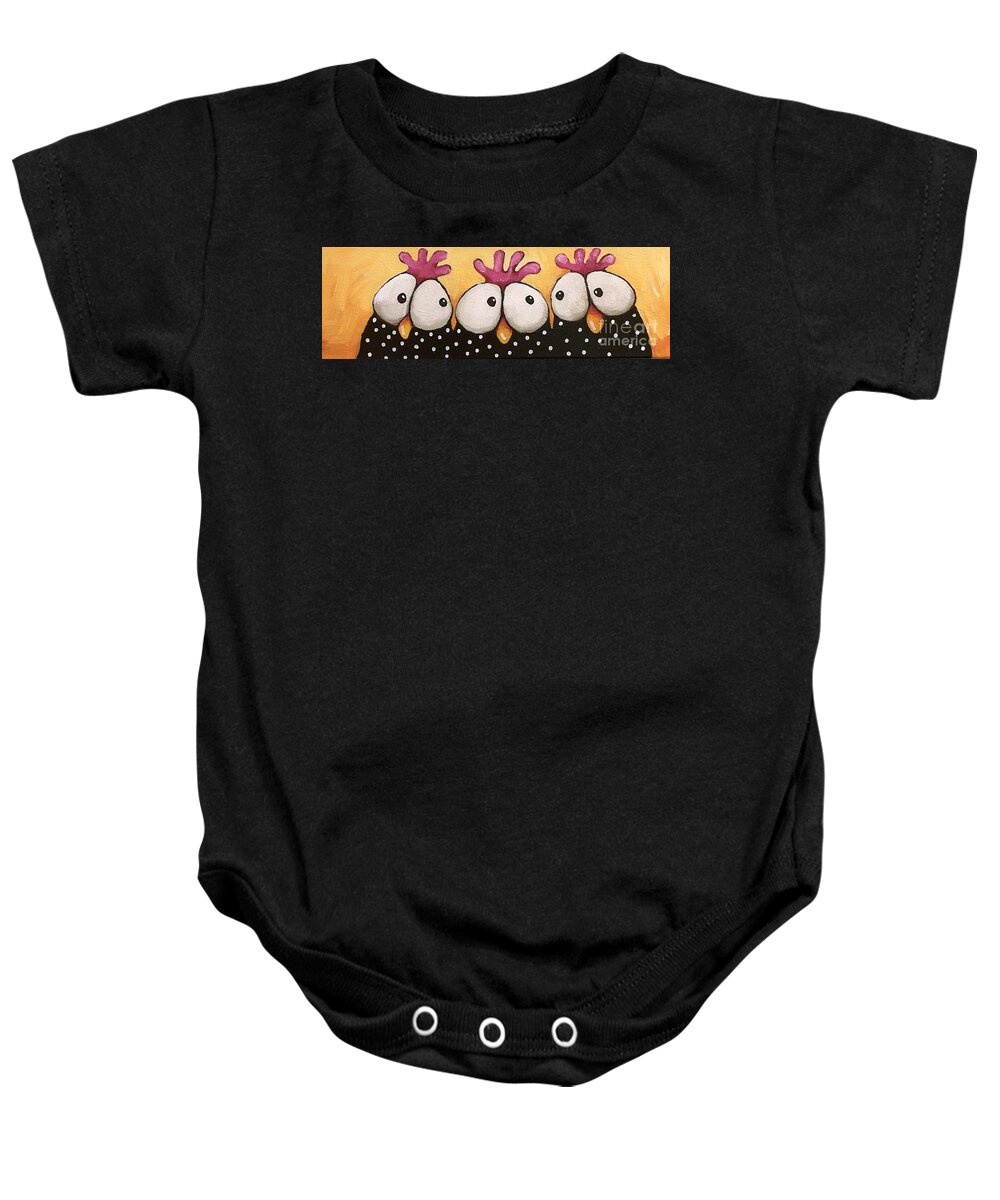 Chicken Baby Onesie featuring the painting Sister Huddle by Lucia Stewart