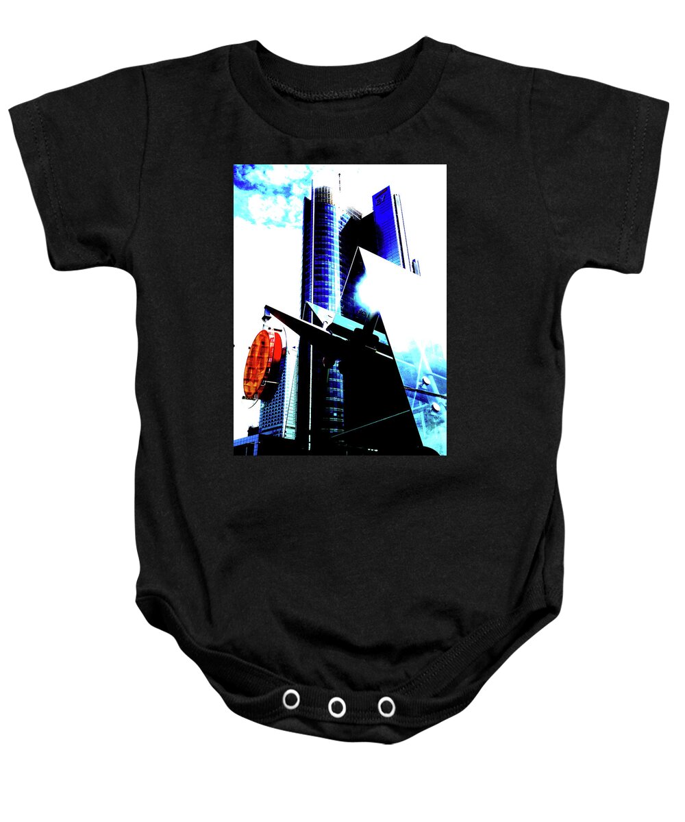 Skyscraper Baby Onesie featuring the photograph Skyscraper And Metro Entrance In Warsaw, Poland 3 by John Siest