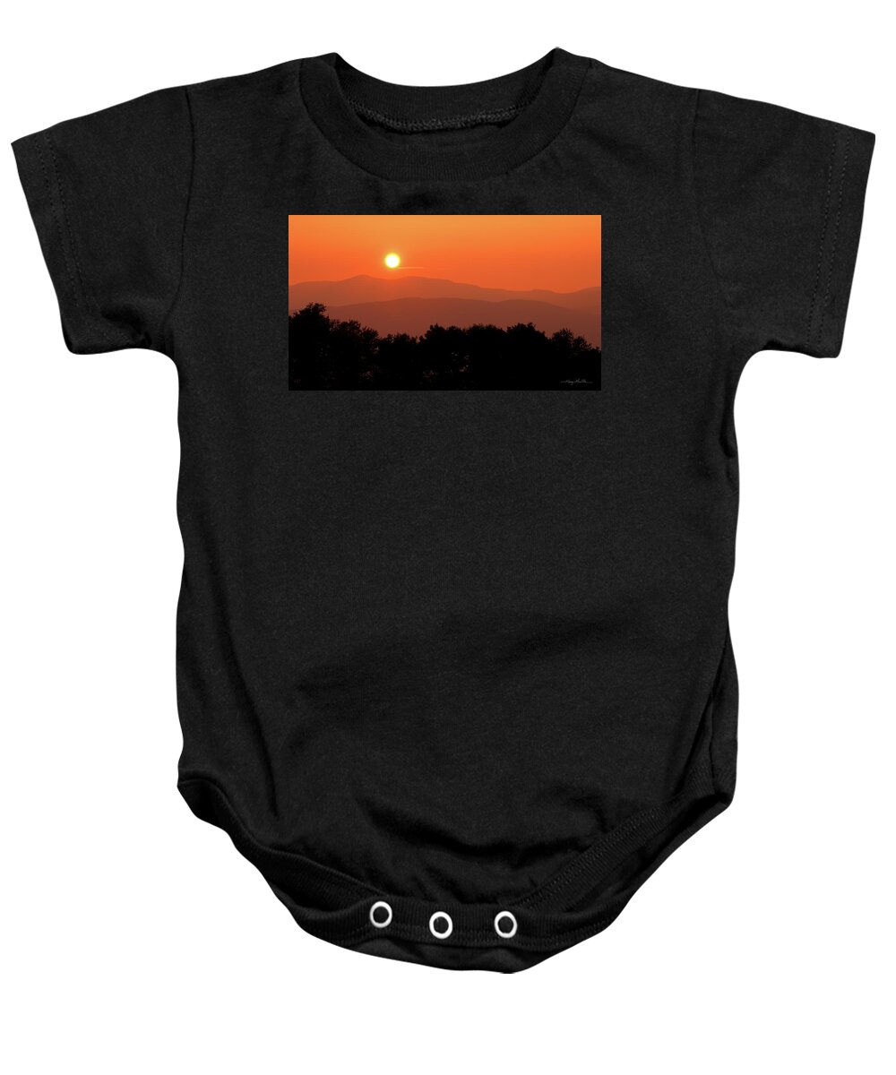 Sunset Baby Onesie featuring the photograph Smoky Sunset by Harry Moulton