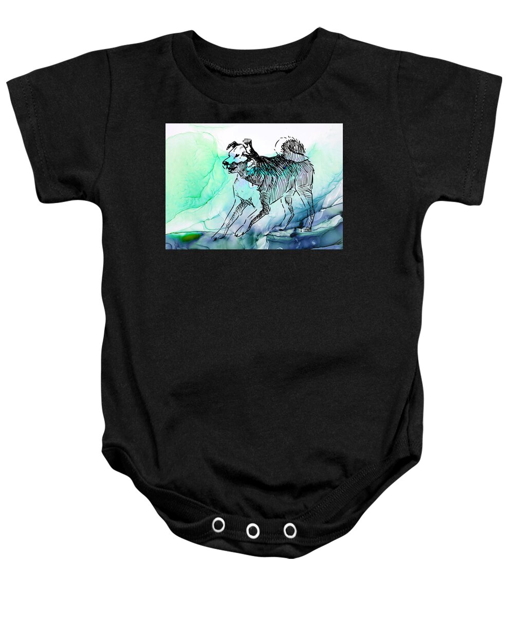 Dog Baby Onesie featuring the painting Snarling Mongrel Dog by Miki De Goodaboom