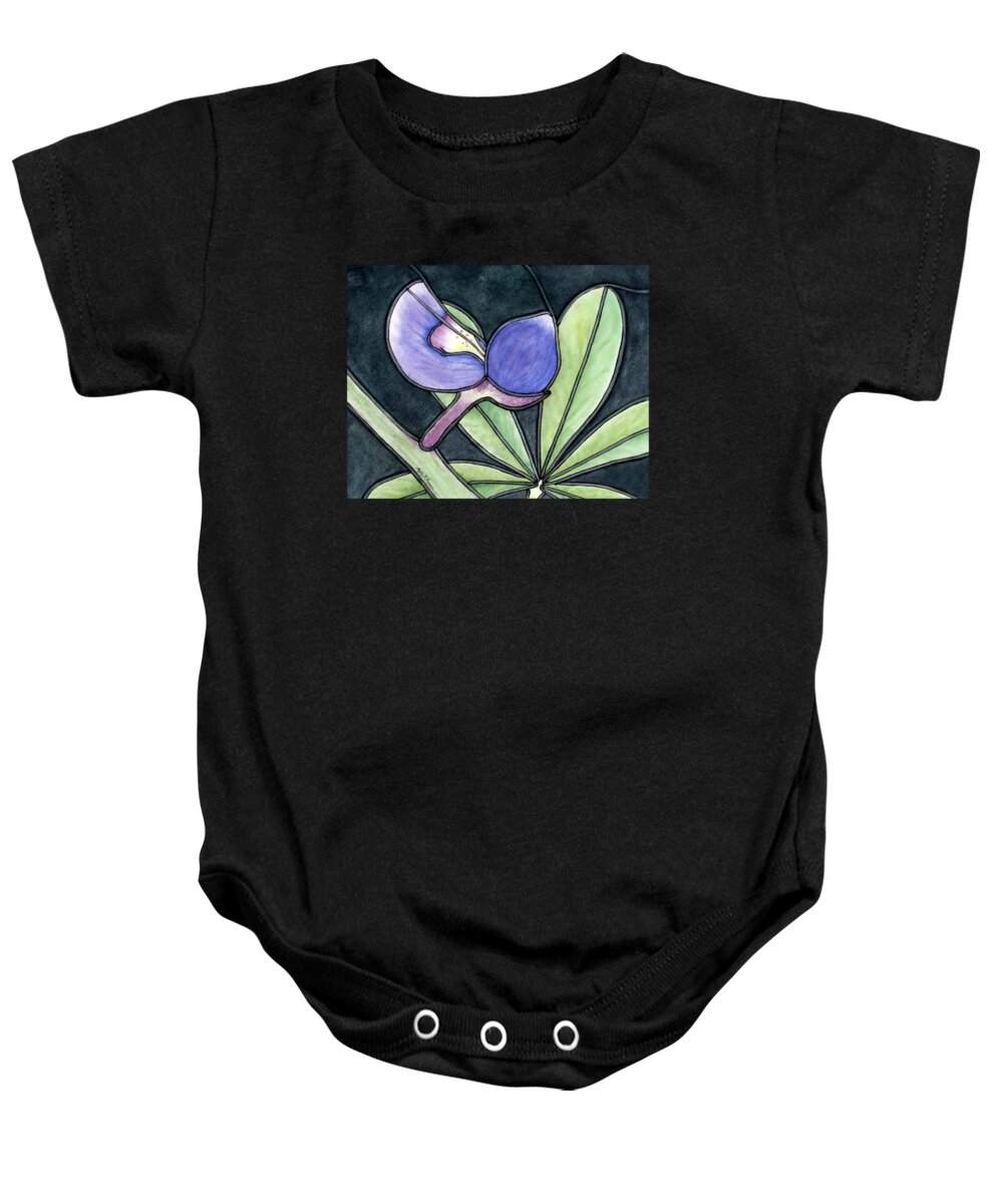 Bluebonnet Baby Onesie featuring the painting Stained Glass Bluebonnet Petal by Hailey E Herrera