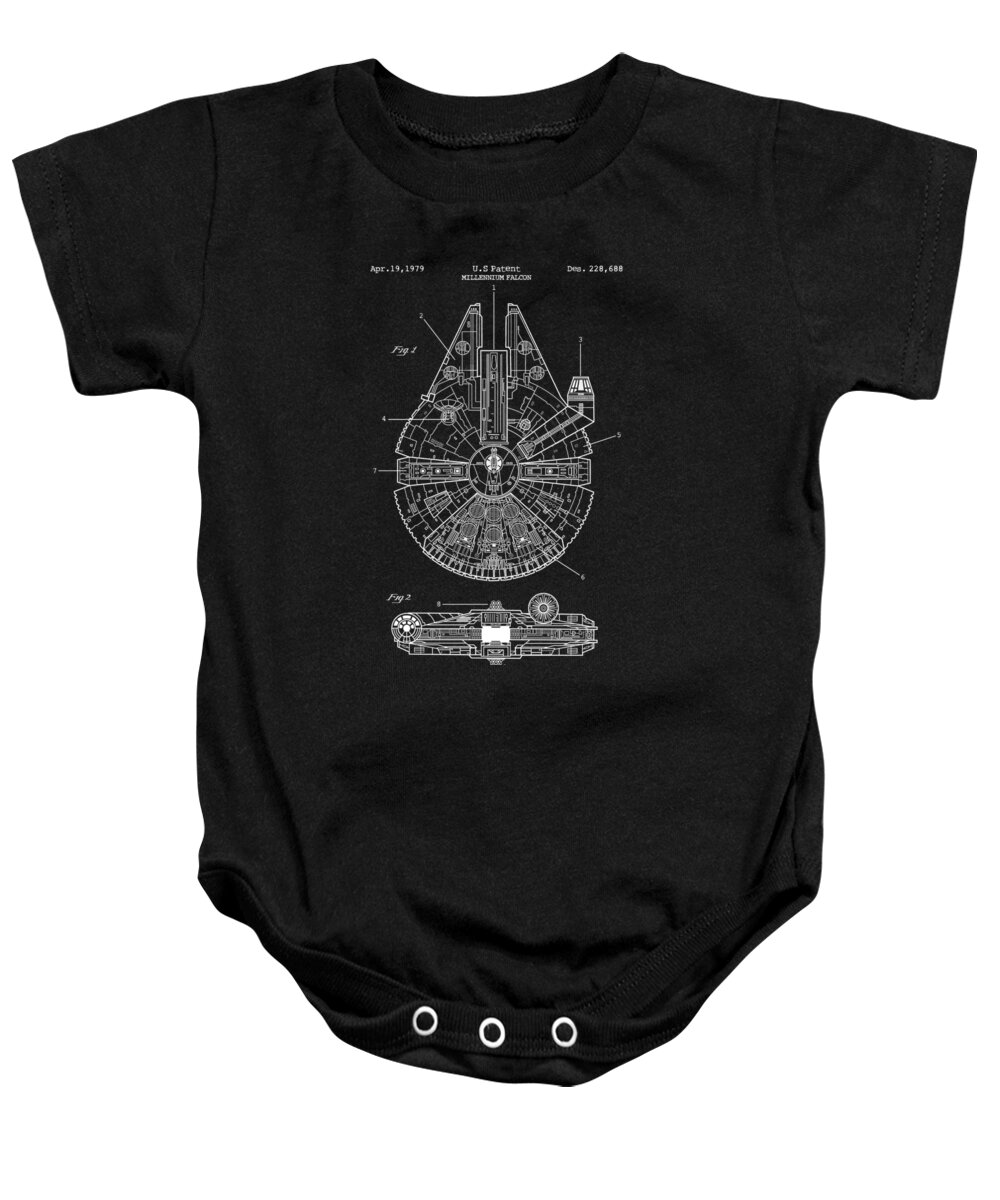 Star Wars Baby Onesie featuring the digital art Star Wars Millennium Falcon Patent by Zapista OU
