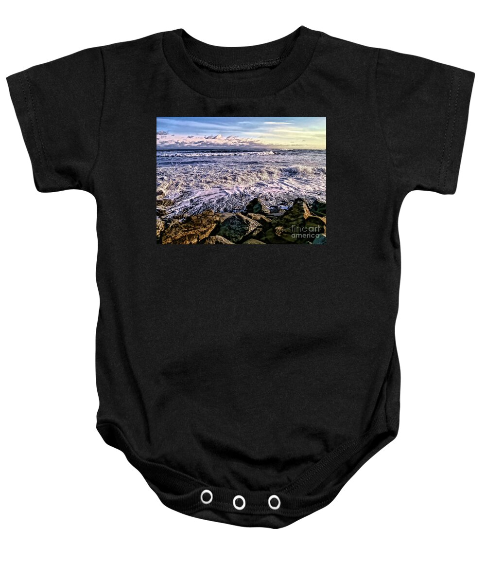Atlantic Ocean Baby Onesie featuring the photograph Stormy New England Coast by Eunice Miller