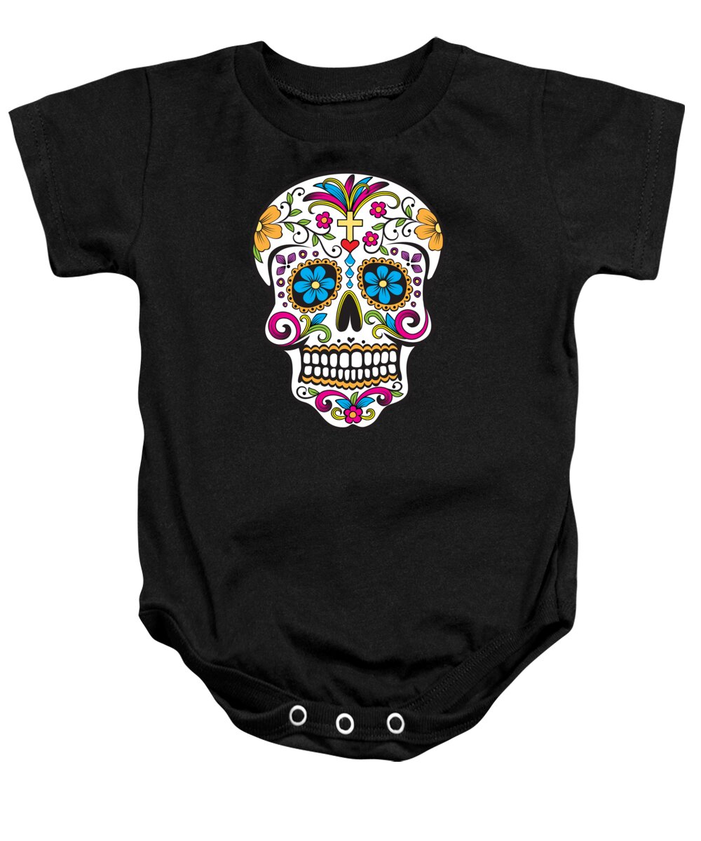 Halloween Baby Onesie featuring the digital art Sugar Skull Day of the Dead Dia De Los Muertos by Flippin Sweet Gear