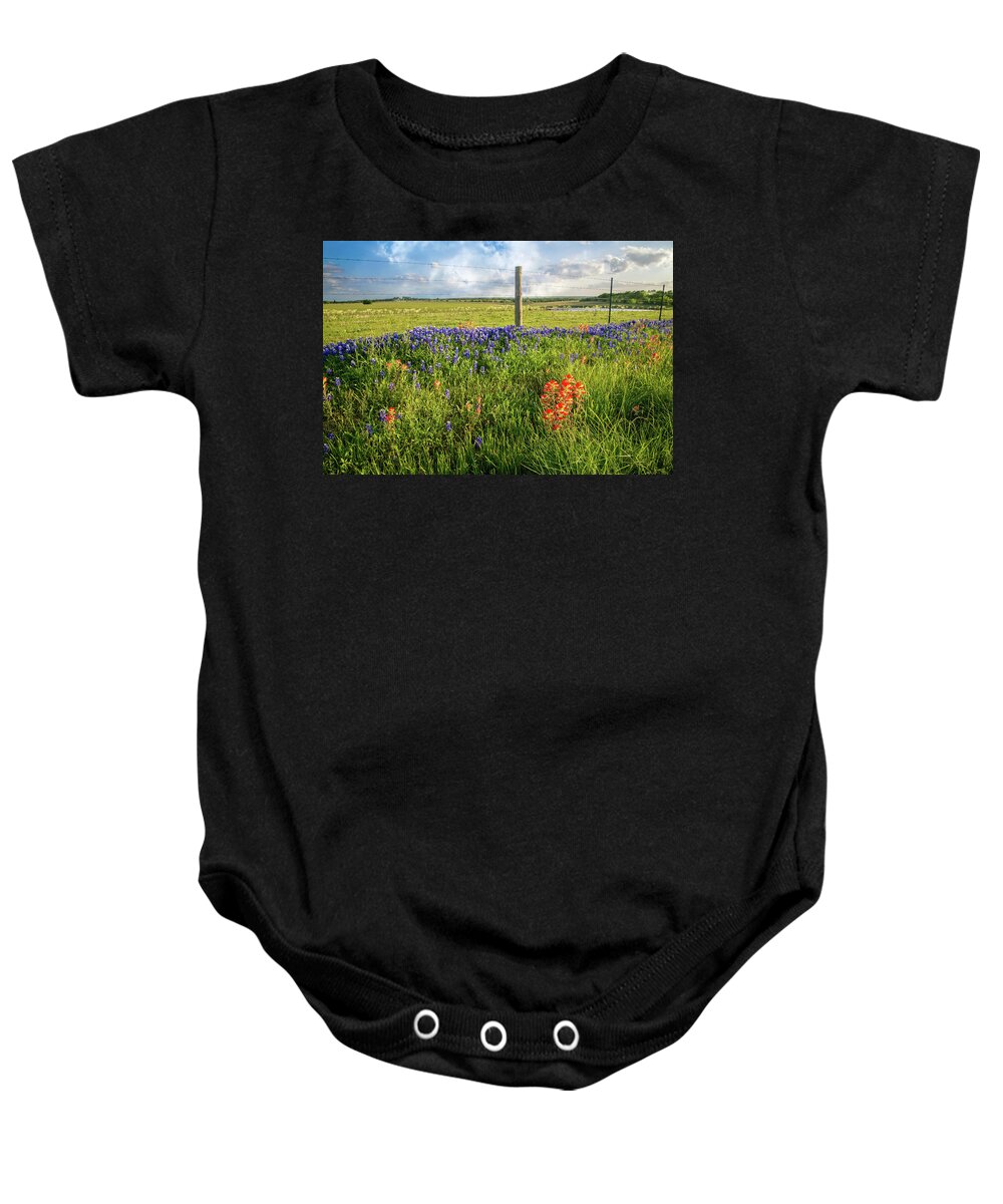 Wildflowers Baby Onesie featuring the photograph Sun-Drenched Wildflowers in Brenham by Lynn Bauer