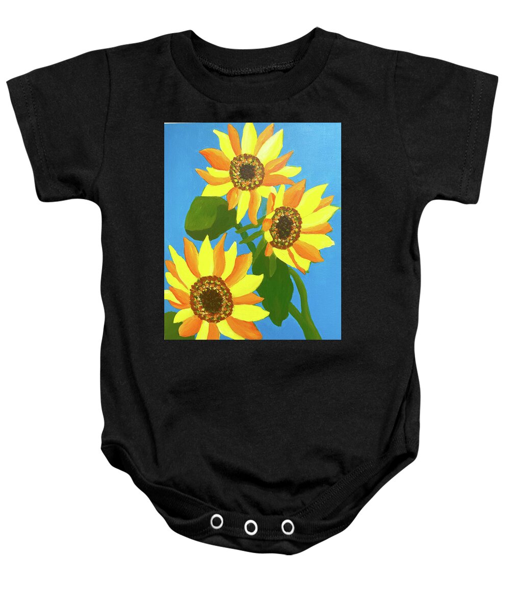 Sunflower Baby Onesie featuring the painting Sunflowers Three by Christina Wedberg