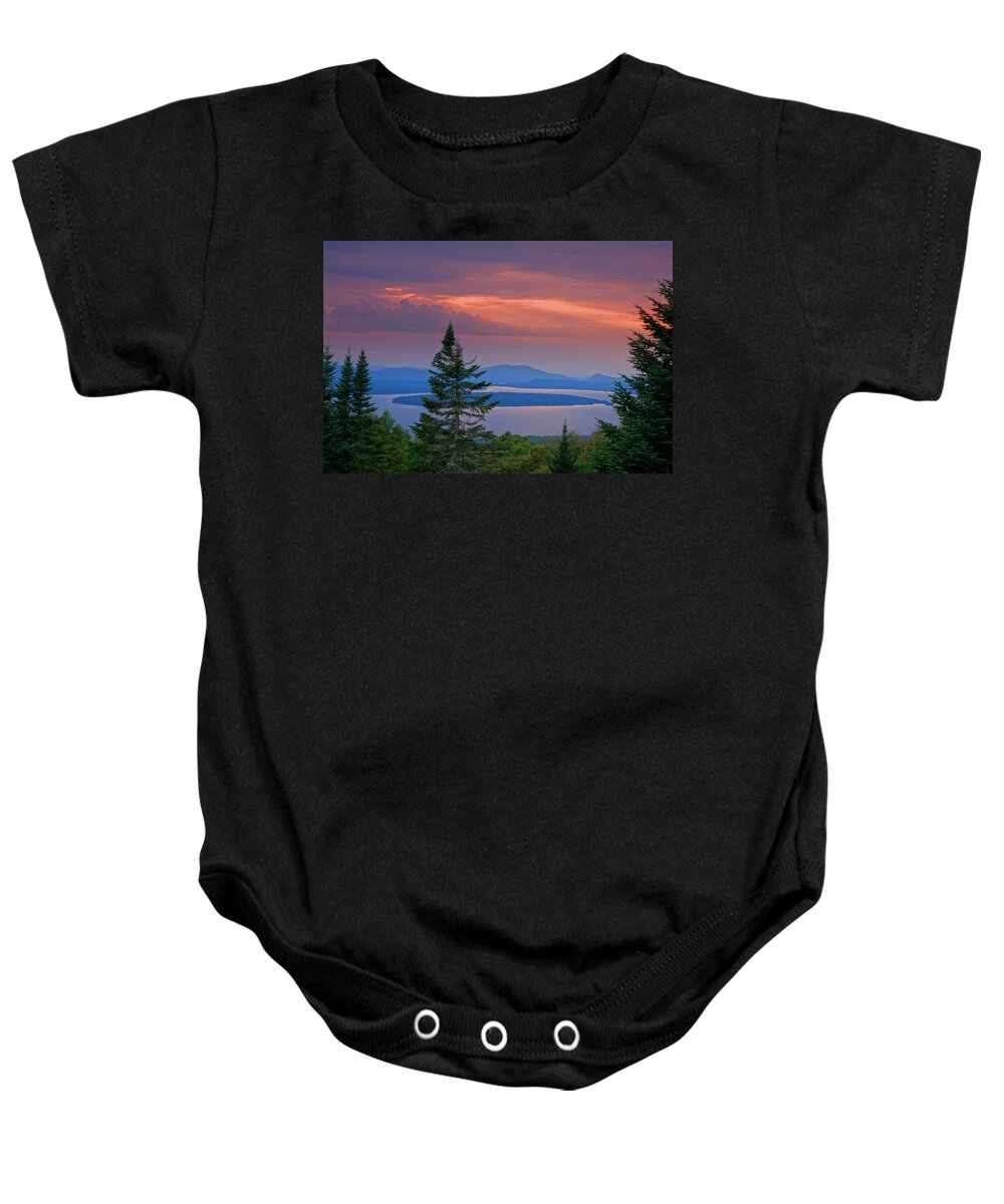 Sun Baby Onesie featuring the photograph Sunset Over Mooselookmeguntic Lake by Russ Considine