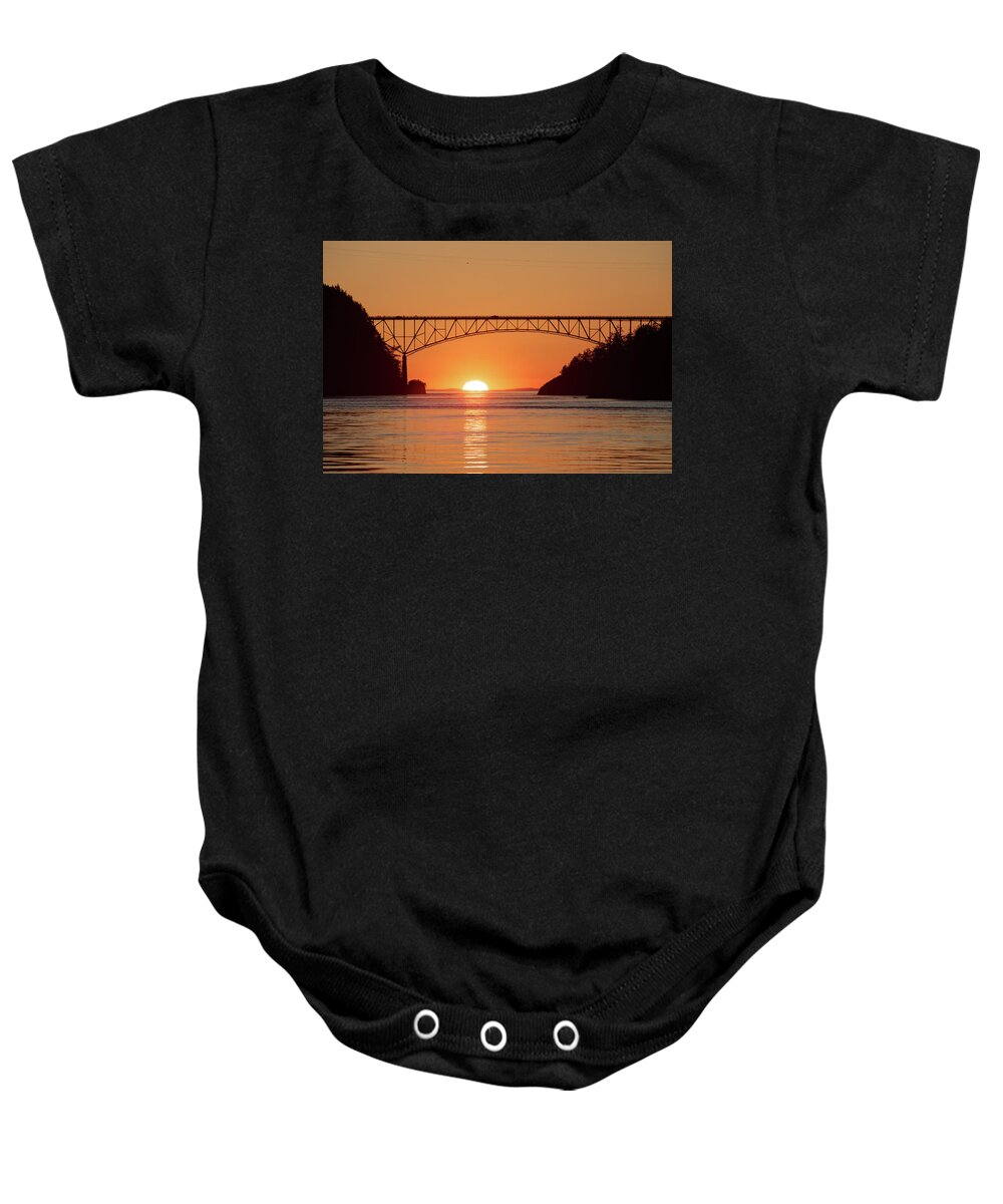 Sunset Deception Pass Baby Onesie featuring the photograph Sunset Under the Bridge by Michael Rauwolf