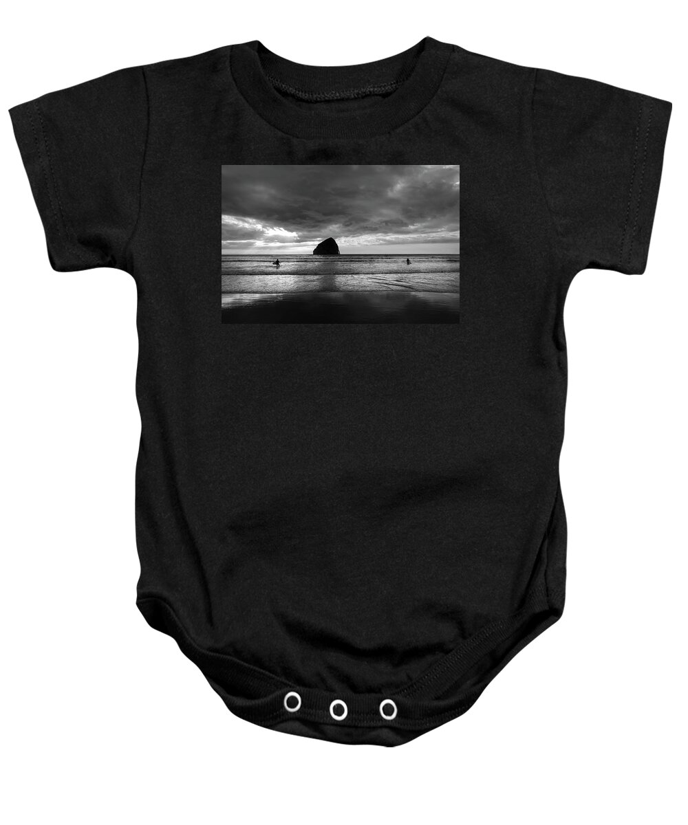 Surfing Baby Onesie featuring the photograph Surfing Mono by Steven Clark