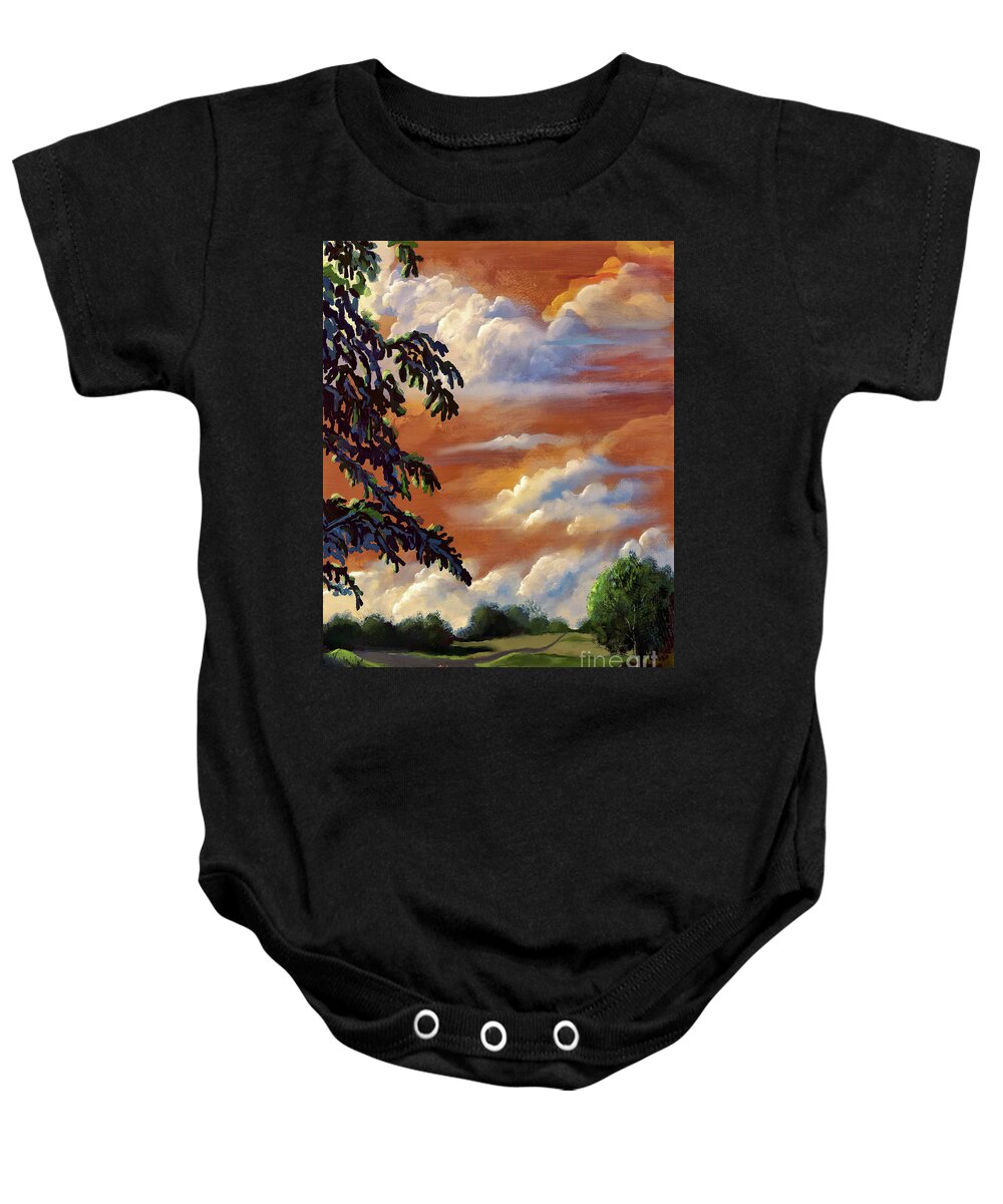 Sunset Baby Onesie featuring the digital art Taking A Stroll At Dusk by Lois Bryan