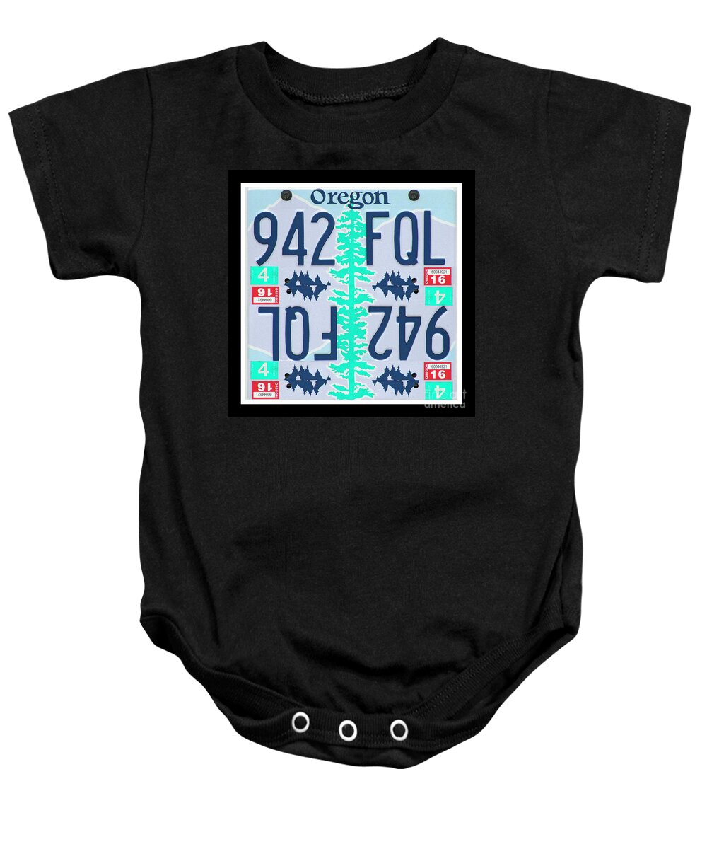 Oregon License Plates Art Baby Onesie featuring the mixed media Tall Oregon Tree Print - Recycled Oregon License Plates Art by Steven Shaver