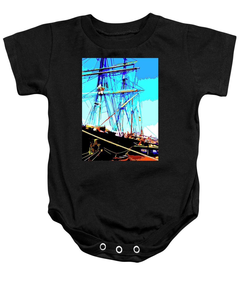 Boats Baby Onesie featuring the painting Tall Ship At Dock by CHAZ Daugherty