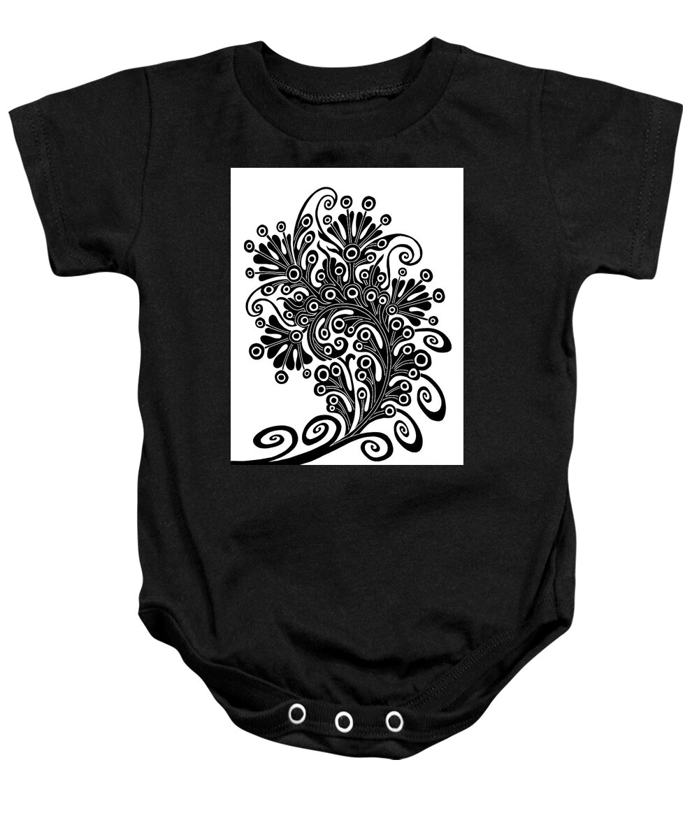Flower Baby Onesie featuring the drawing Tapestry Flower Ink 5 by Amy E Fraser