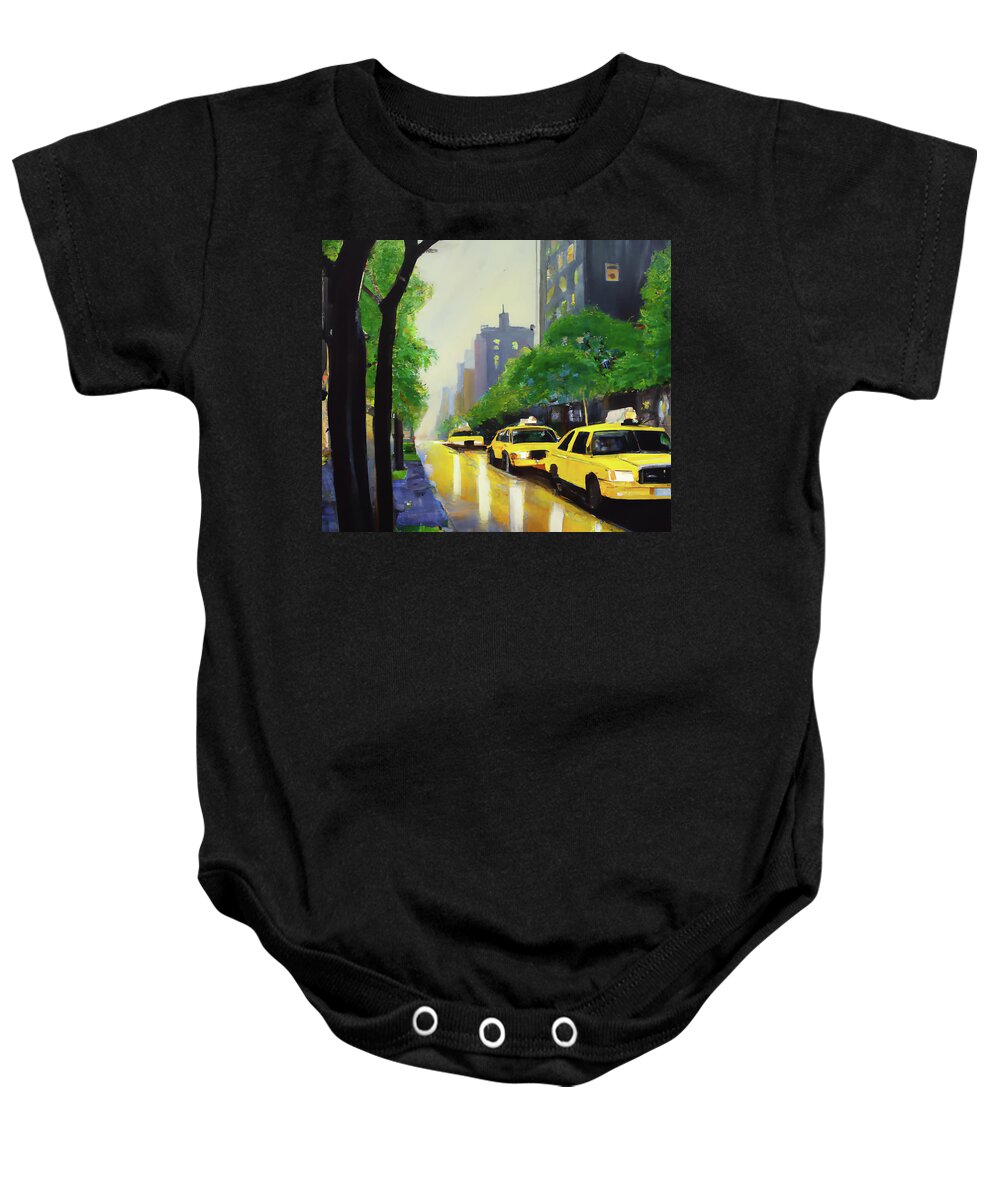 Taxi Baby Onesie featuring the digital art Taxi Cabs Upper East Side by Alison Frank