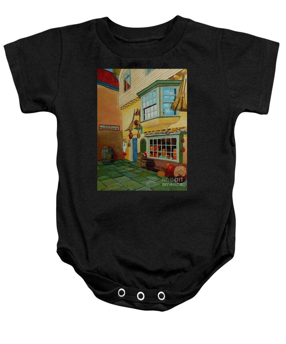 Chandler Baby Onesie featuring the painting The Chandlers Shop by Anthony Dunphy