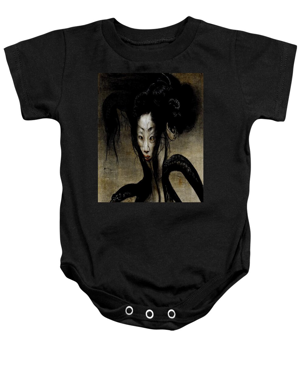 Horror Baby Onesie featuring the digital art The Constricting Agemaki by Ryan Nieves