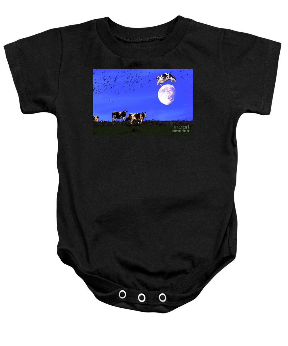 Wingsdomain Baby Onesie featuring the photograph The Cow Jumped Over The Moon by Wingsdomain Art and Photography