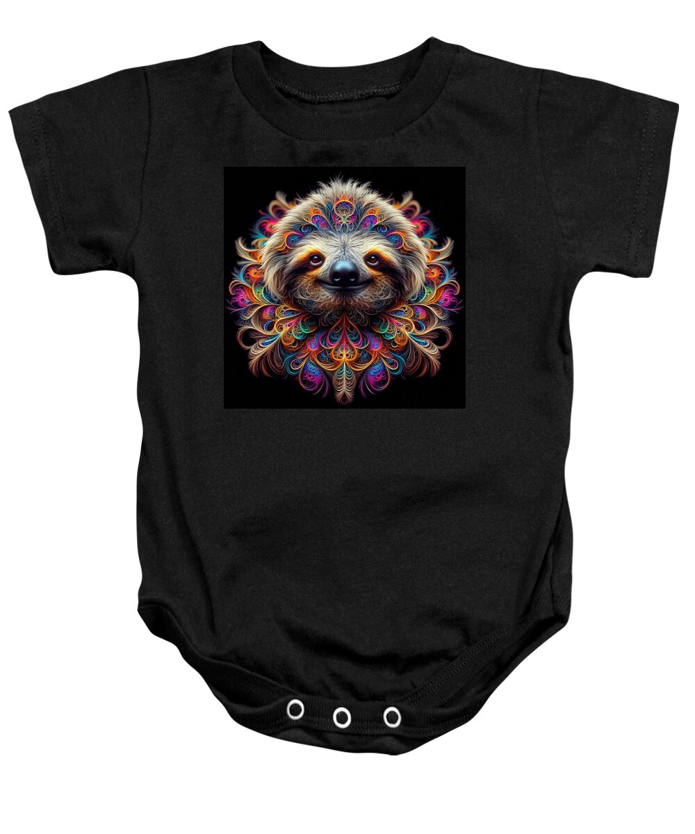 Fractal Art Sloth Baby Onesie featuring the photograph The Dreamweaver Sloth of Enchanted Realms by Bill and Linda Tiepelman