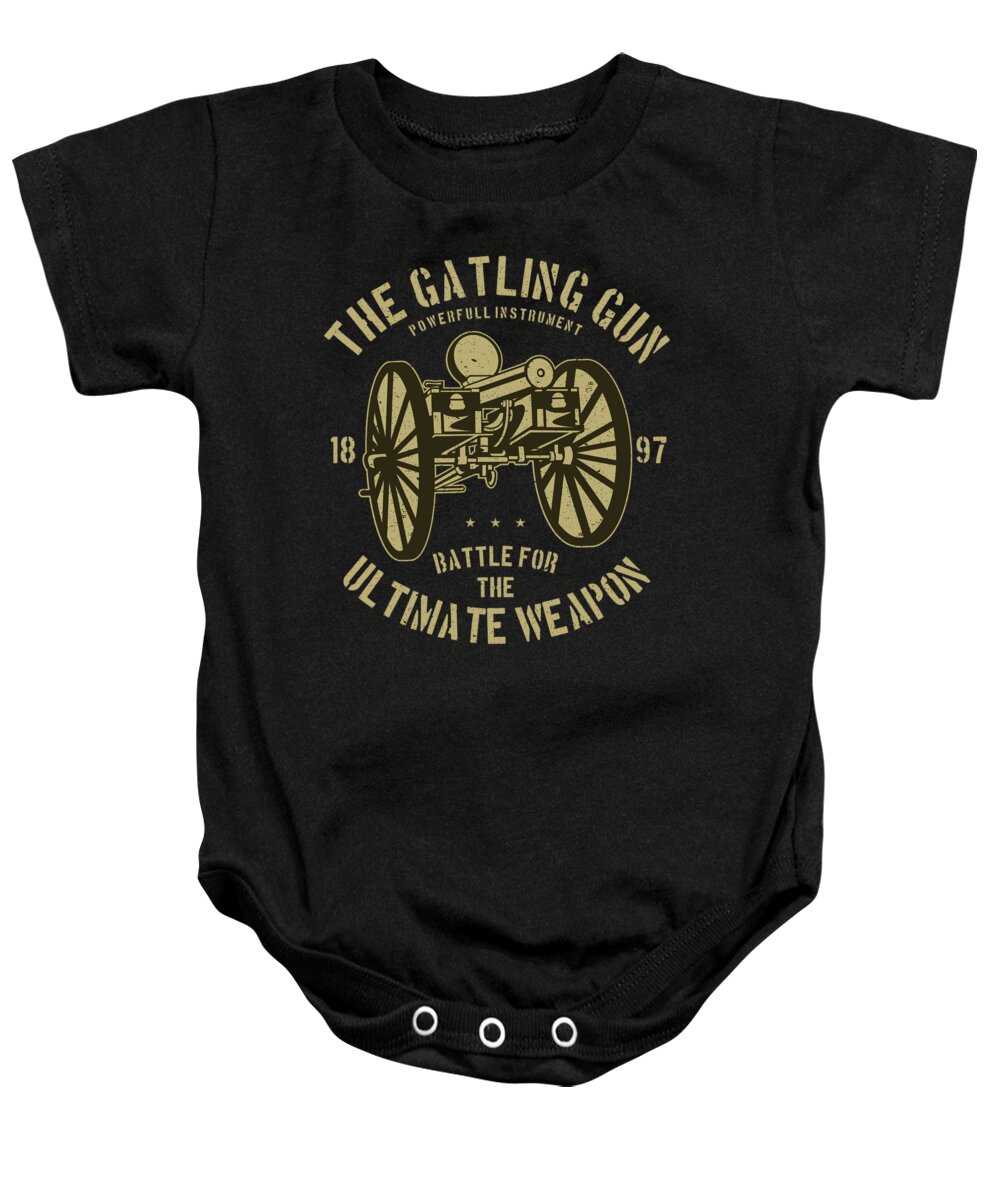 Military Baby Onesie featuring the digital art The Gatling Gun Powerful Instrument by Jacob Zelazny