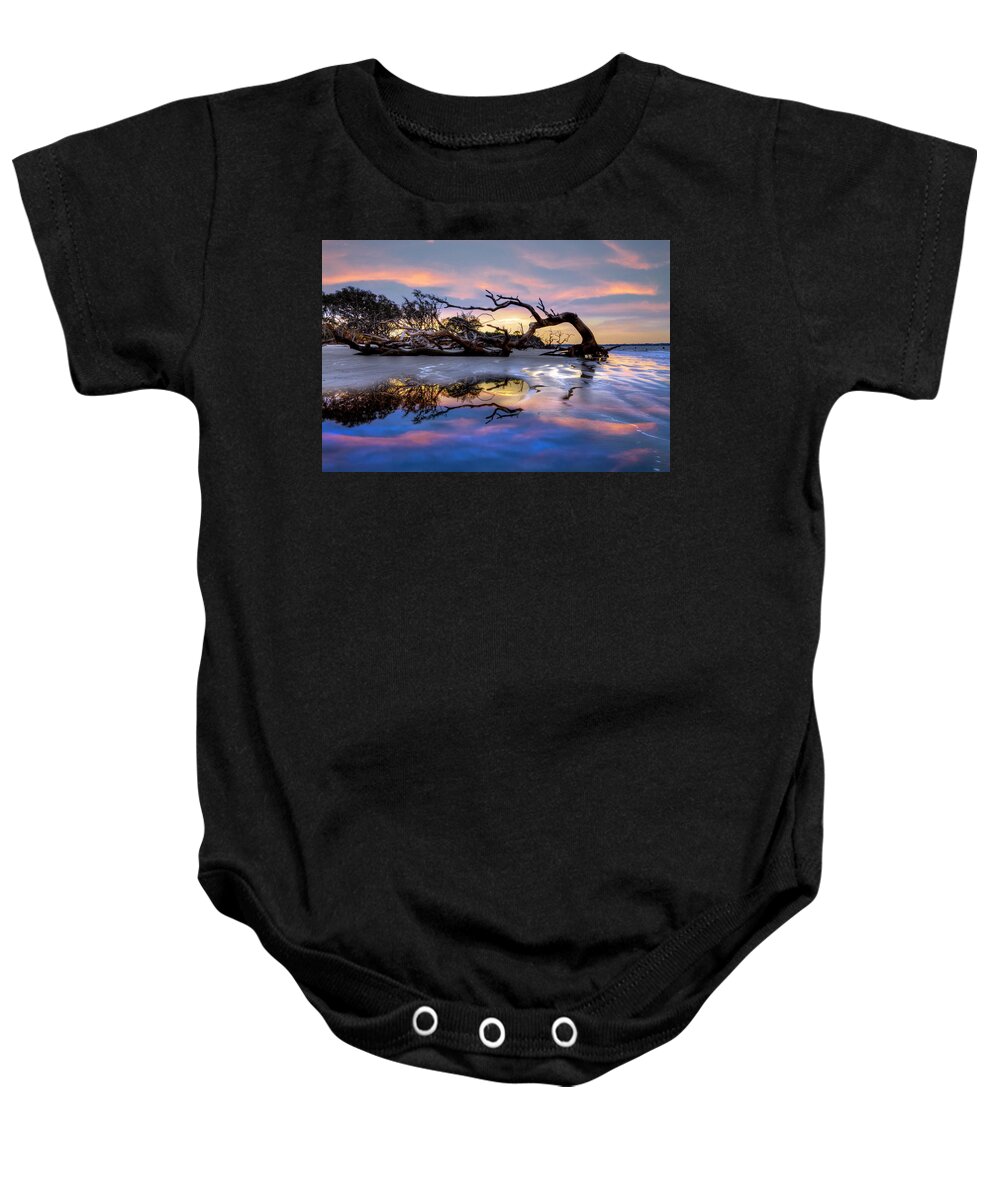 Clouds Baby Onesie featuring the photograph The Giant has Fallen Jekyll Island Sunrise by Debra and Dave Vanderlaan