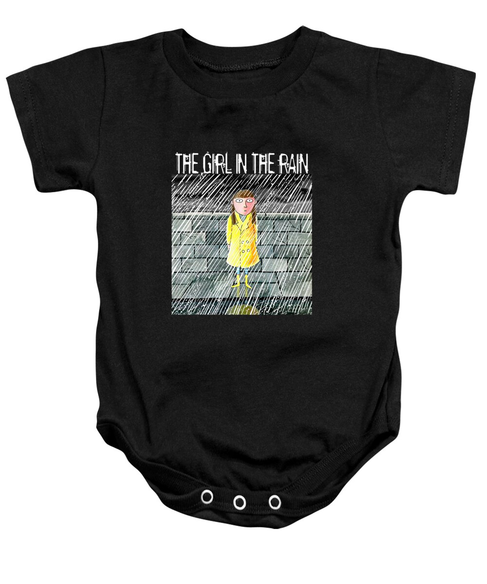 Girl Baby Onesie featuring the mixed media The Girl In The Rain by Andrew Hitchen