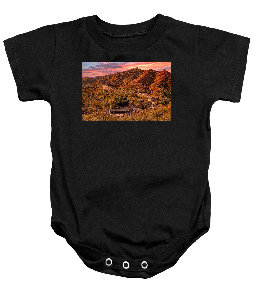 China Baby Onesie featuring the photograph The Great Wall at Sunset by Mitchell R Grosky