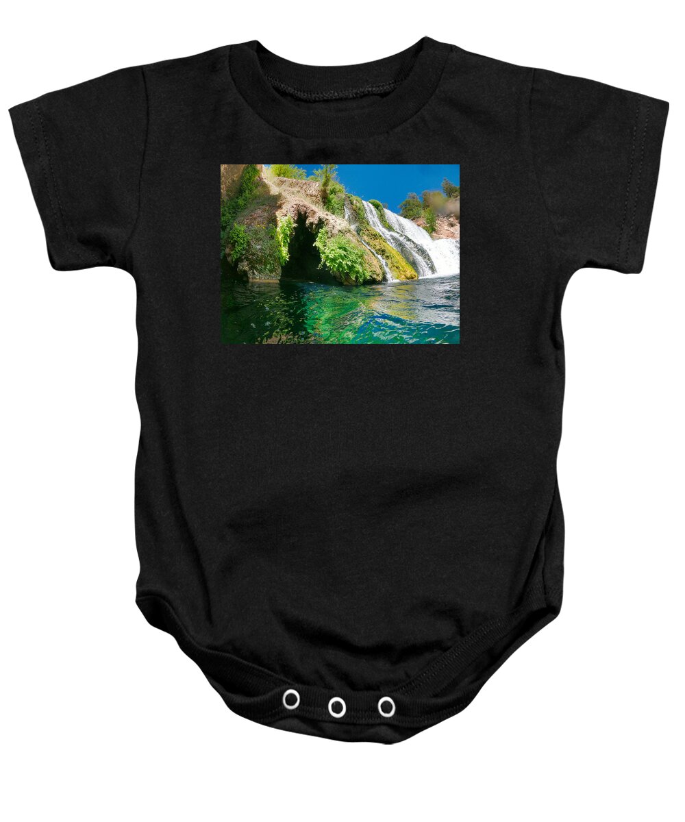 Grotto Baby Onesie featuring the photograph The Grotto at Fossil Creek Falls by Bonny Puckett