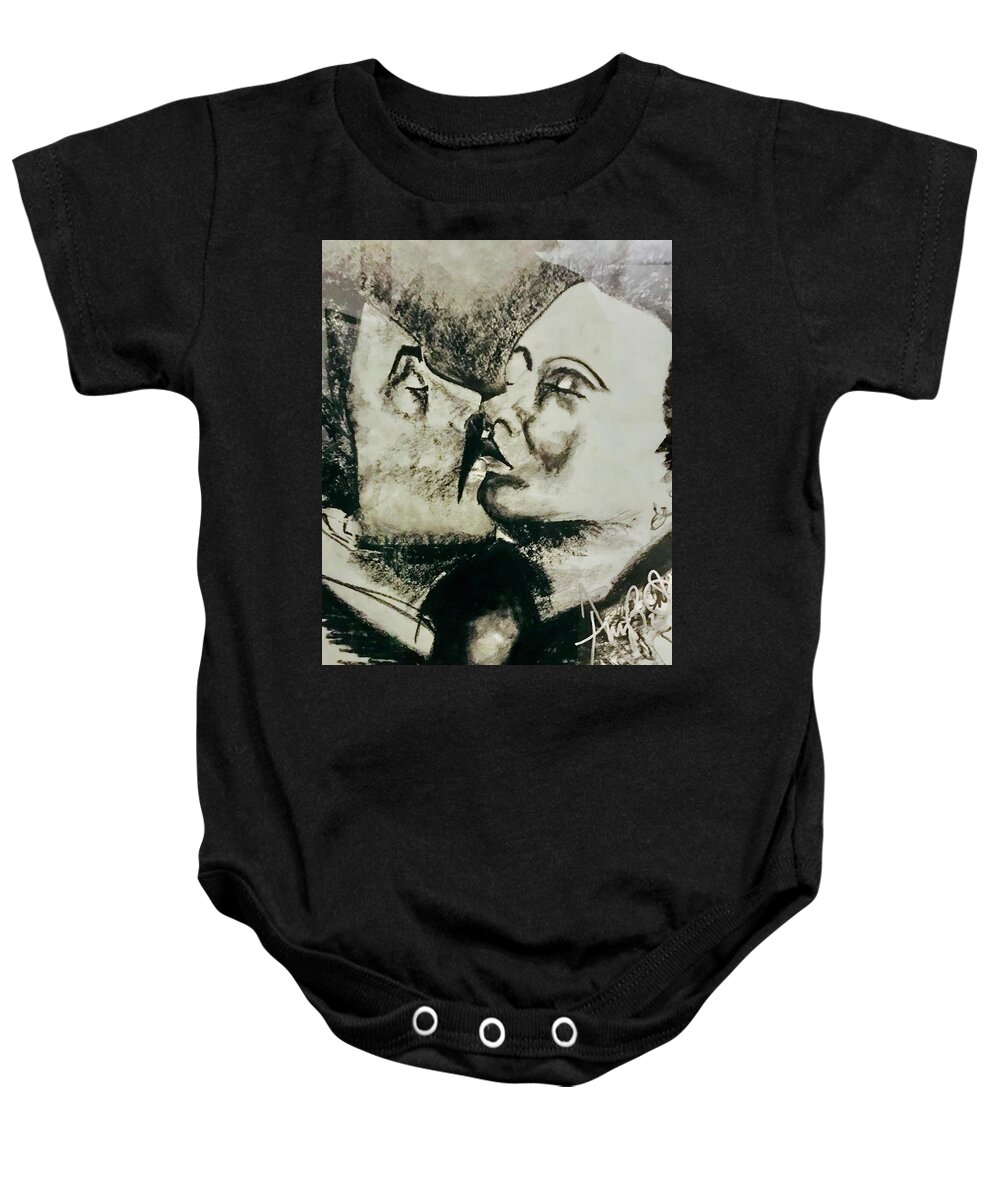  Baby Onesie featuring the drawing The Kiss by Angie ONeal