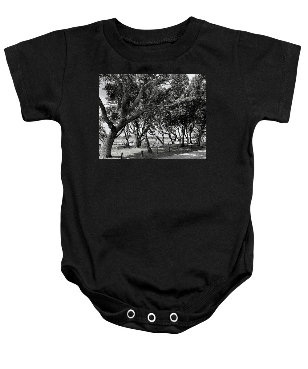 Beaufort Baby Onesie featuring the photograph The Missing Peace BW by Lee Darnell