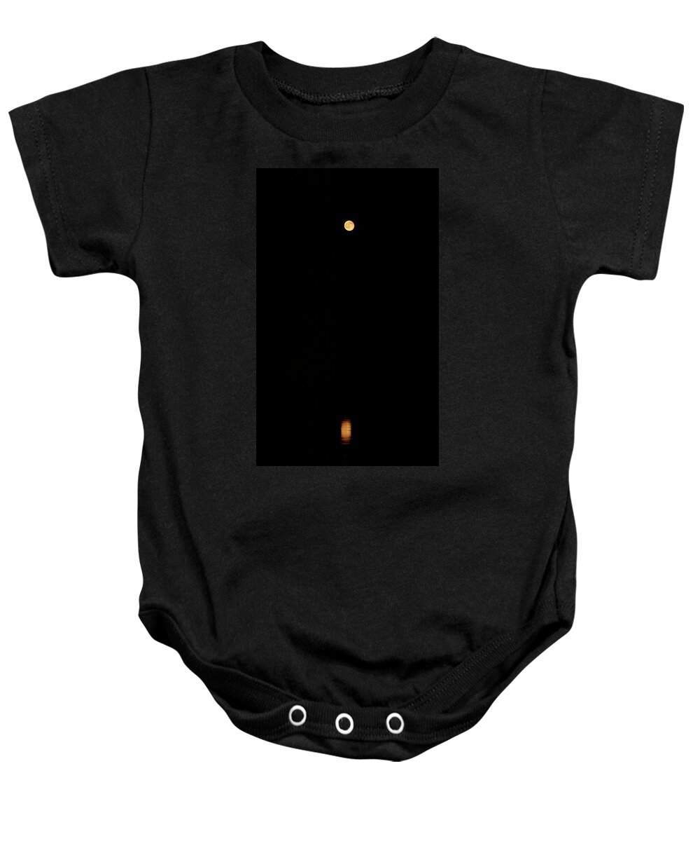 Skyscape Baby Onesie featuring the photograph The Moon and the Lake by Karine GADRE