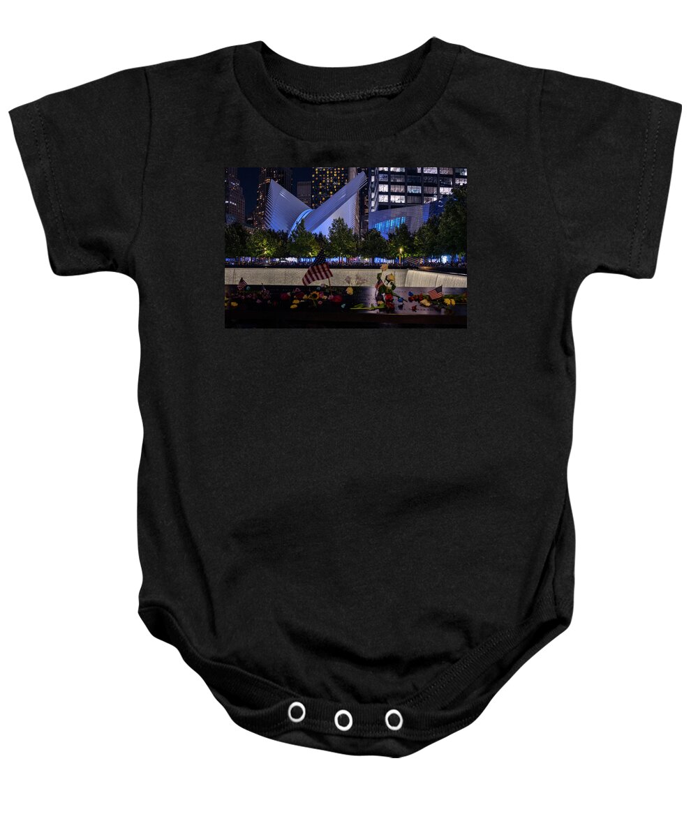 The Oculus Baby Onesie featuring the photograph The Oculus and September 11 Memorial by Alina Oswald