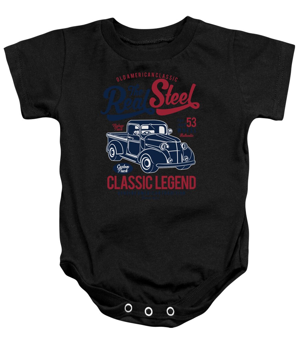 Distressed Baby Onesie featuring the digital art The Real Steel Vintage Truck by Jacob Zelazny