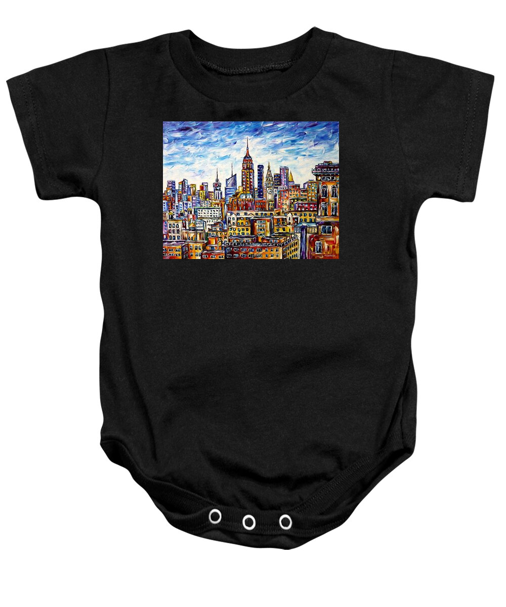 New York From Above Baby Onesie featuring the painting The Rooftops Of New York by Mirek Kuzniar