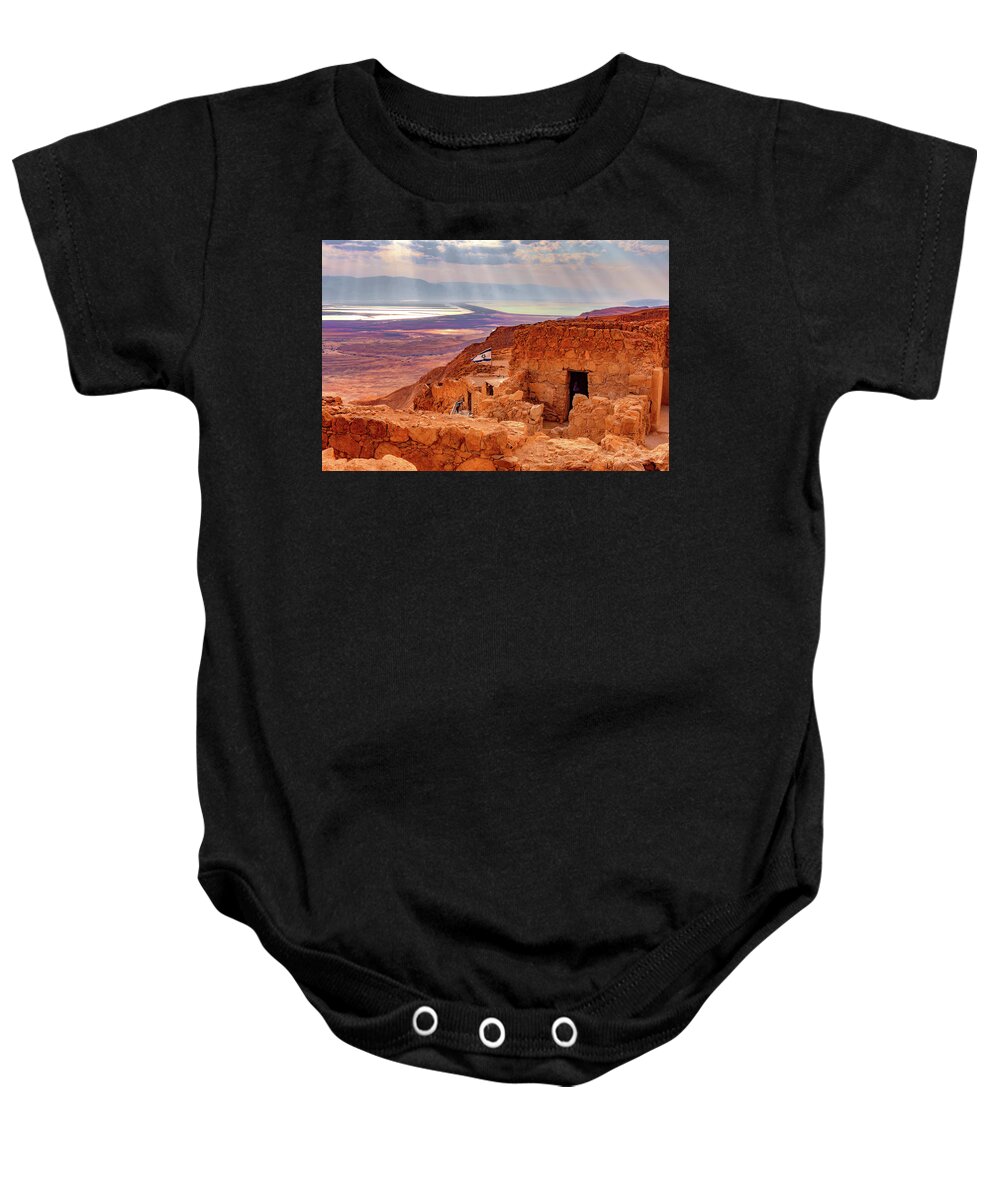 Israel Baby Onesie featuring the photograph The Triumph and Tragedy of Masada by Mitchell R Grosky