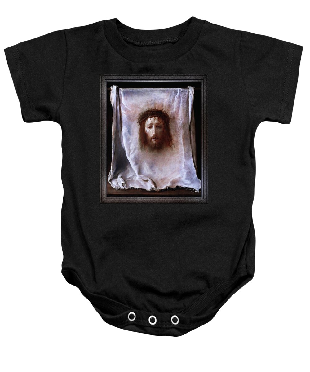Veil Veronica Baby Onesie featuring the painting The Veil of Veronica by Domenico Fetti by Rolando Burbon