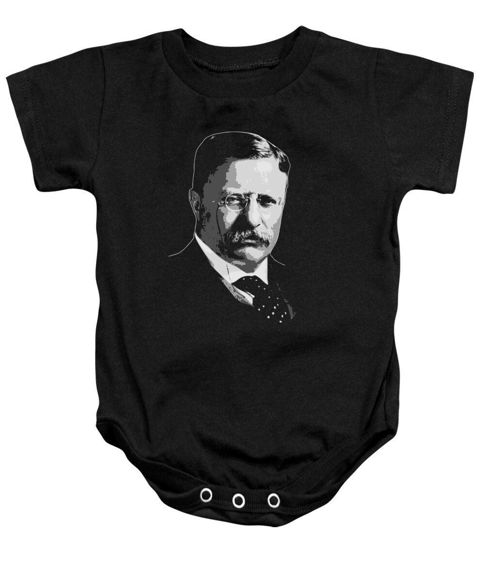 Theodore Baby Onesie featuring the digital art Theodore Roosevelt Black and White by Megan Miller