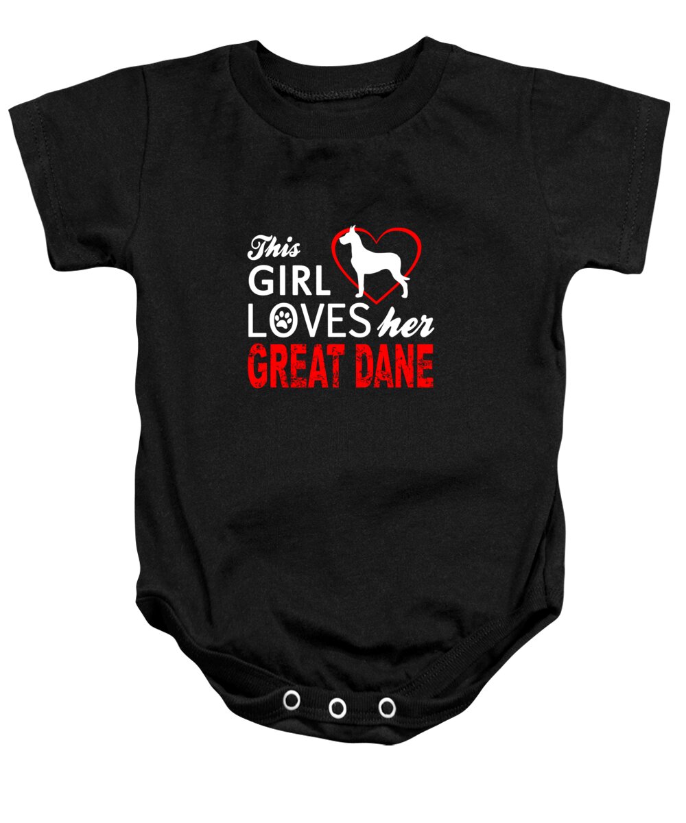 Great Dane Gifts Baby Onesie featuring the digital art This Girl Loves Her Great Dane by Jacob Zelazny