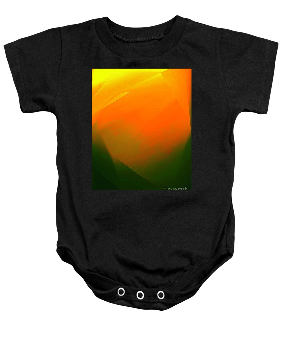 Brilliant Orange Grounded With A Stark Dark Green Baby Onesie featuring the digital art Timeessence by Glenn Hernandez