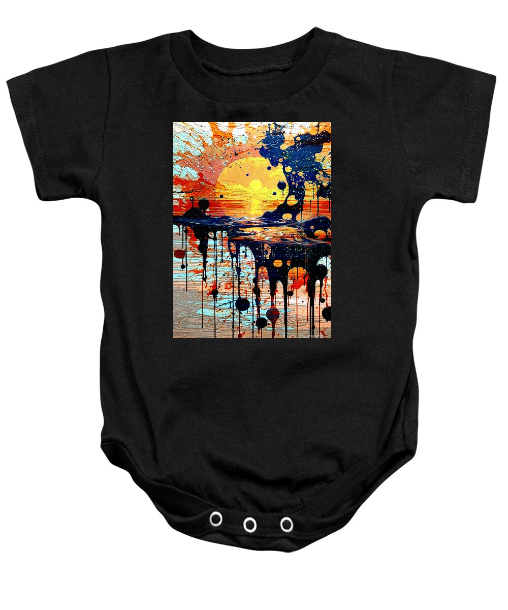 Abstract Baby Onesie featuring the digital art Too Much Sun by Deb Nakano